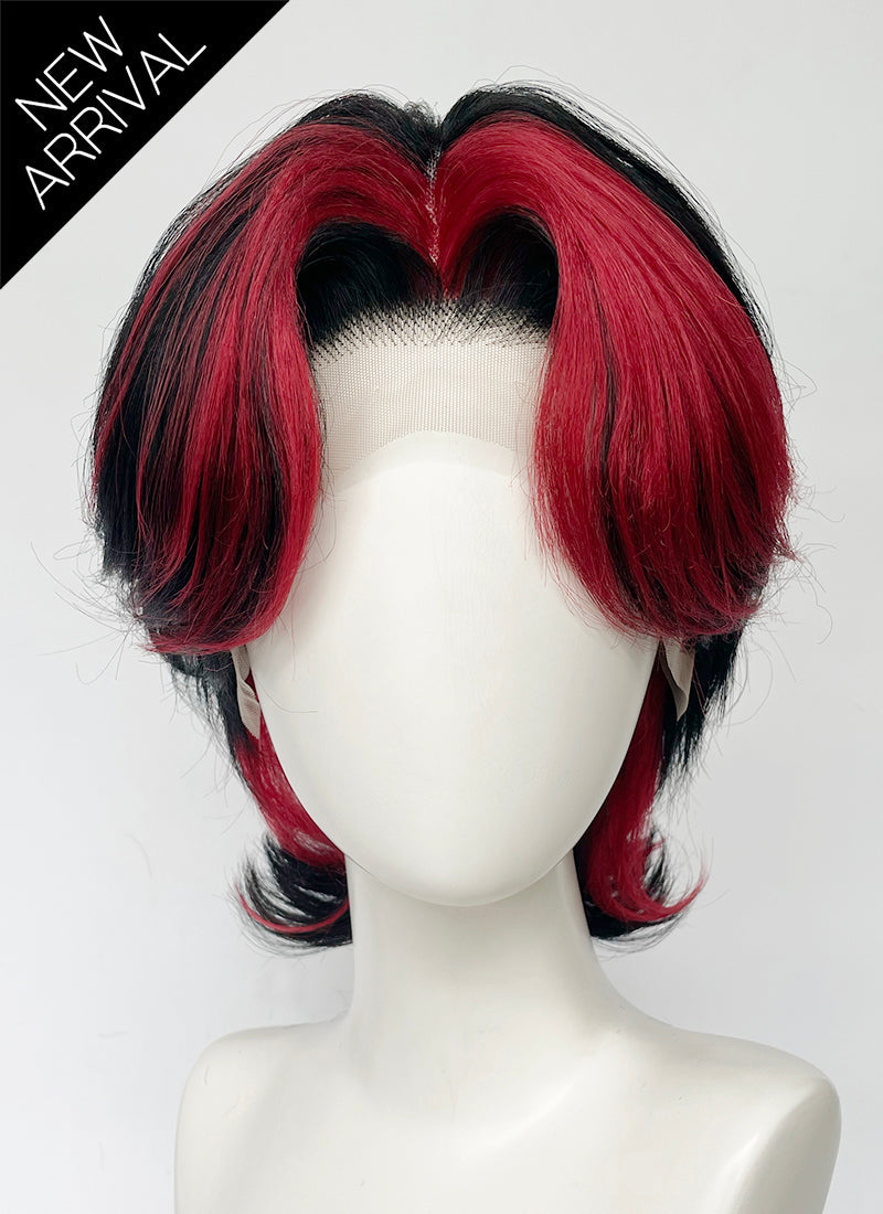 Black Mixed Red Wavy Lace Front Synthetic Men's Wig LF6151