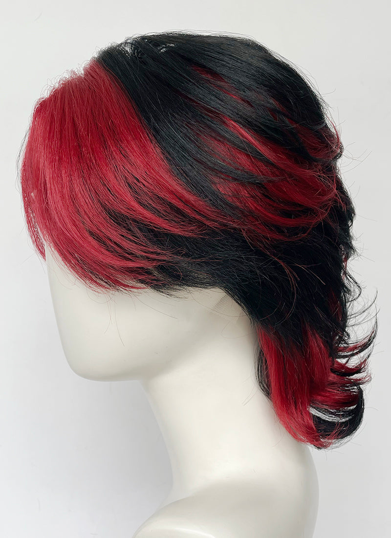 Black Mixed Red Wavy Lace Front Synthetic Men's Wig LF6151