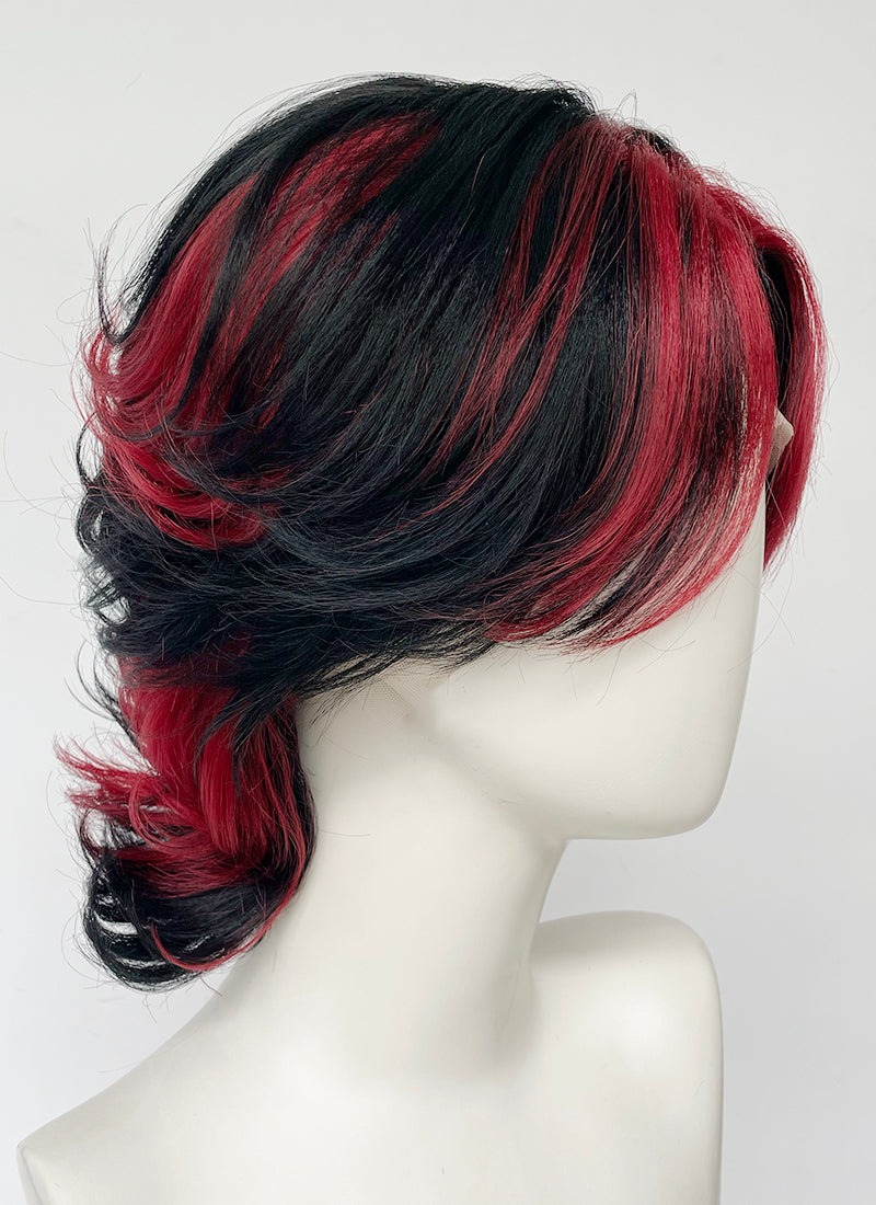 Black Mixed Red Wavy Lace Front Synthetic Men's Wig LF6151