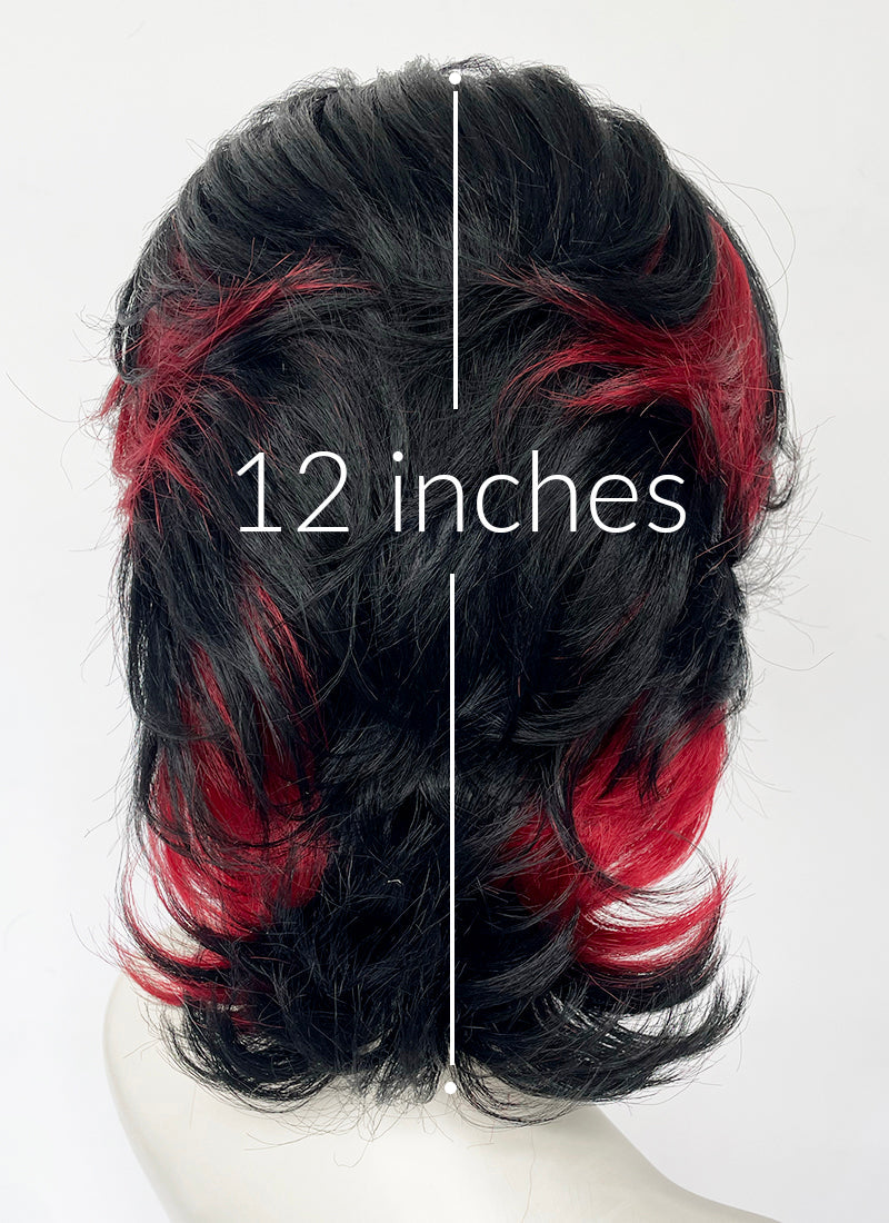 Black Mixed Red Wavy Lace Front Synthetic Men's Wig LF6151