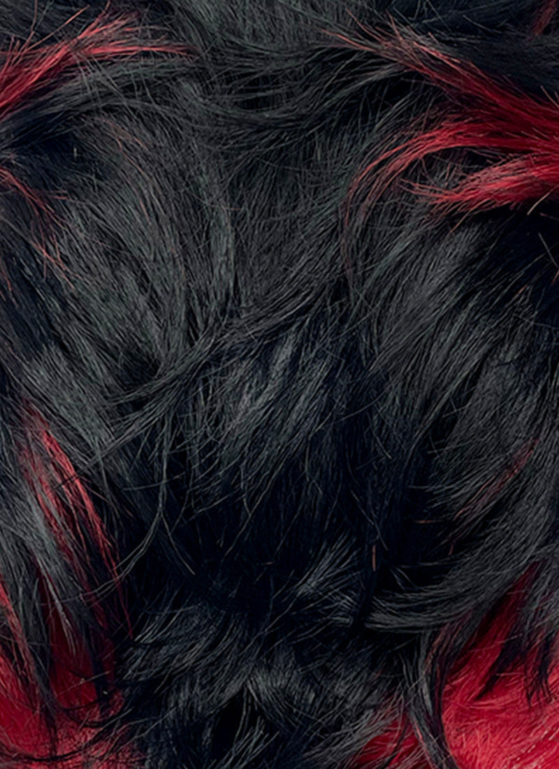 Black Mixed Red Wavy Lace Front Synthetic Men's Wig LF6151