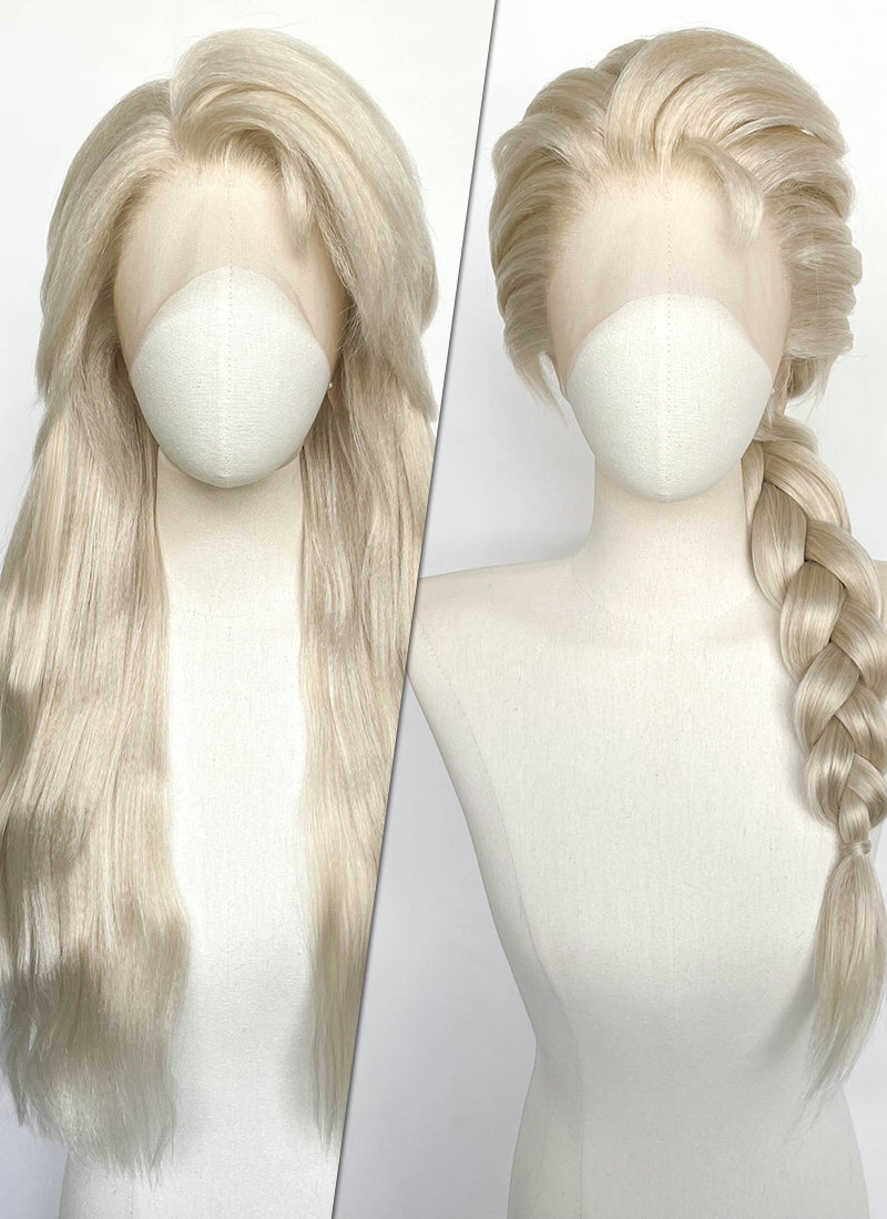 Frozen Elsa Pastel Ash Blonde Wavy Yaki Lace Front Synthetic Wig