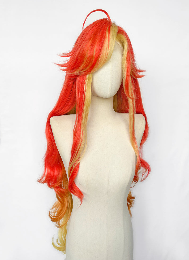 Genshin Impact Mavuika Red Orange Yellow Mixed Wavy Lace Front Synthetic Wig LF6172