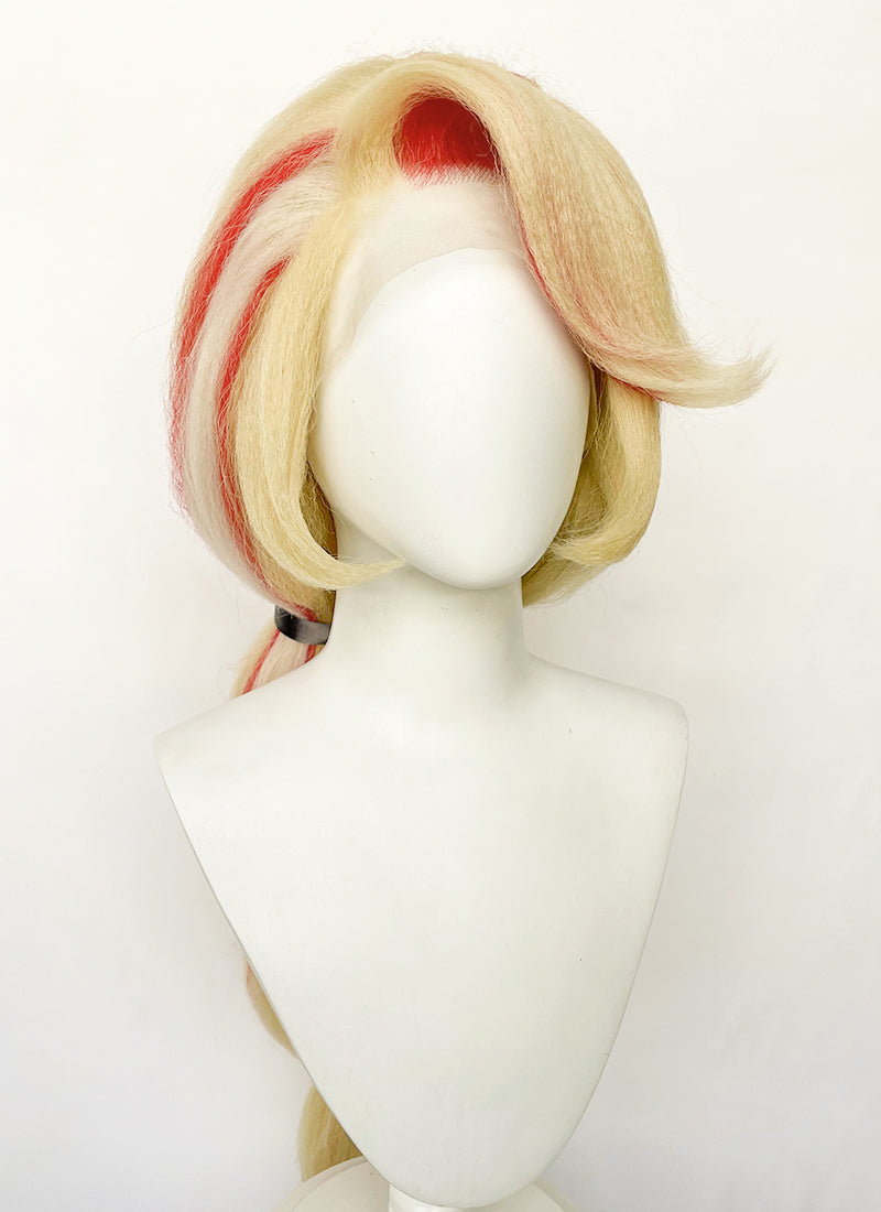 Hazbin Hotel Charlie Morningstar Blonde Mixed Red Straight Yaki Lace Front Synthetic Wig LF6173