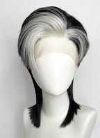 Black With Silver White Straight Lace Front Synthetic Wig LF8041