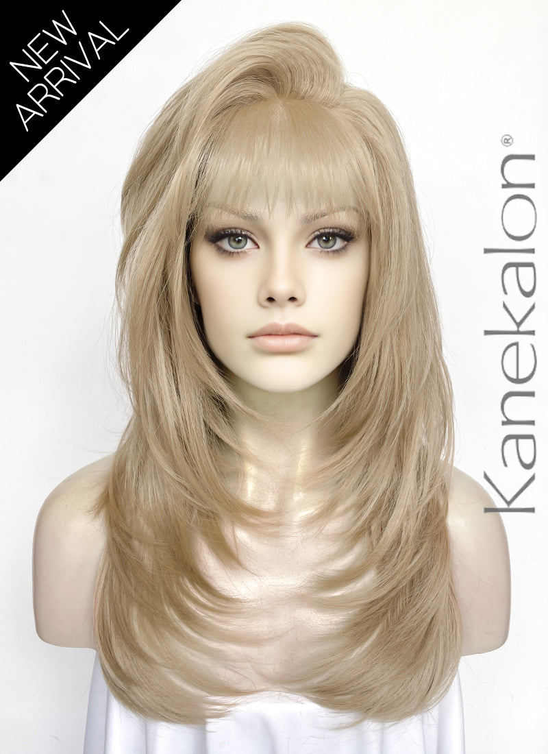 Ash Blonde Straight Lace Front Kanekalon Synthetic Hair Wig With Fuffy Bang LF8051