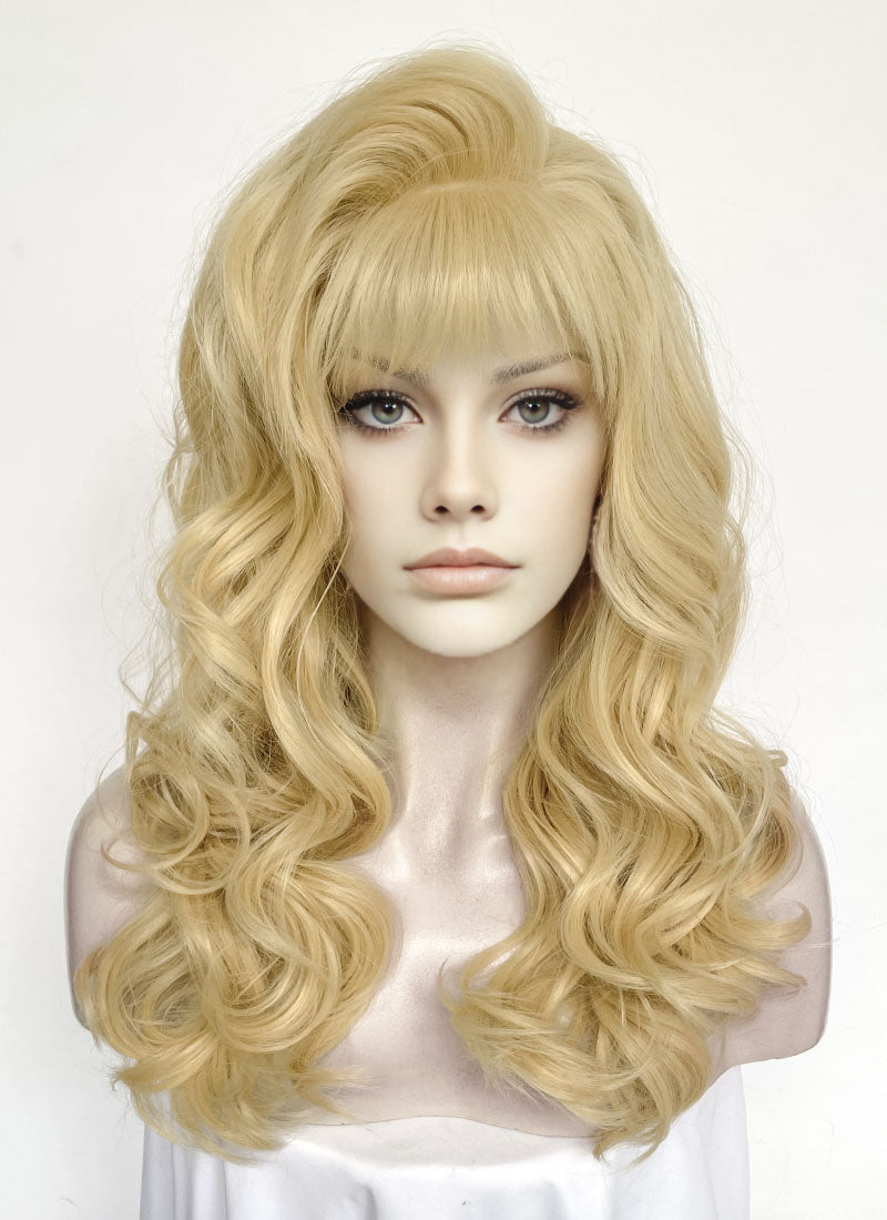 Blonde Wavy Lace Front Synthetic Hair Wig With Fuffy Bang LF8052
