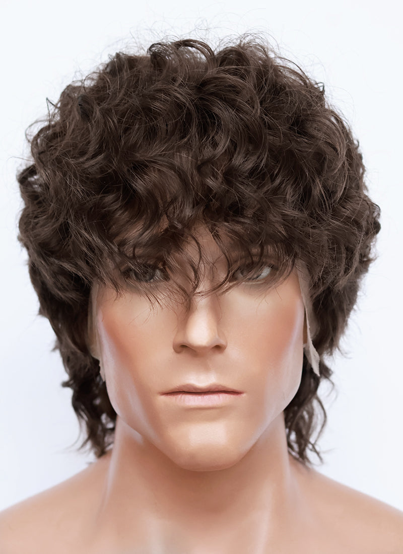 Brunette Curly Mod Lace Front Synthetic Men's Wig LF8074