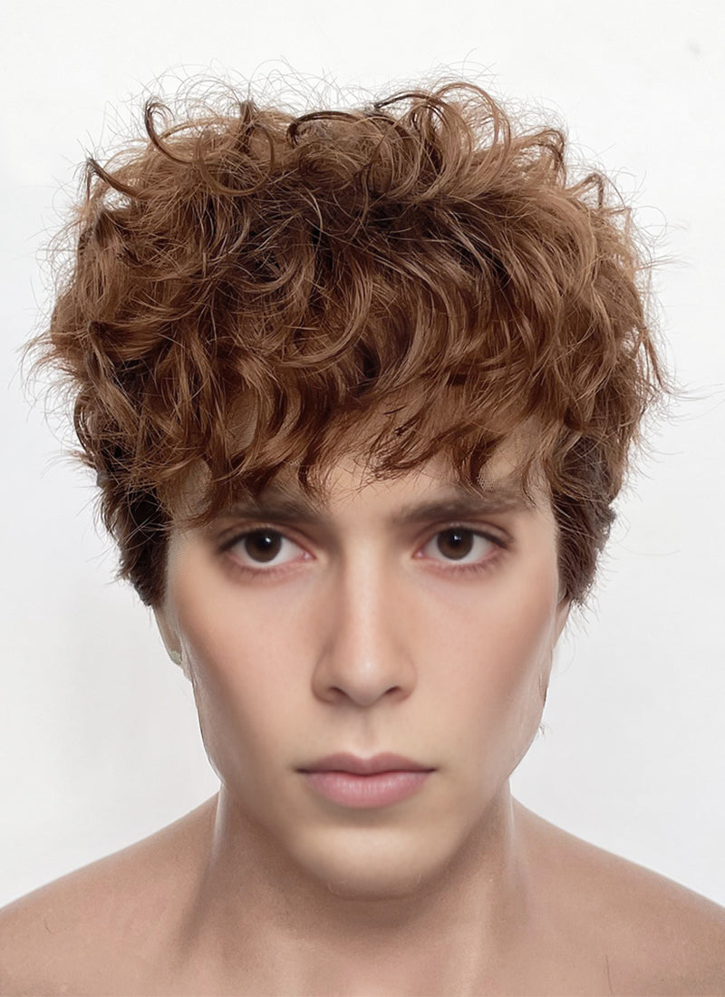 Brown Curly Mod Lace Front Synthetic Men's Wig LF8075