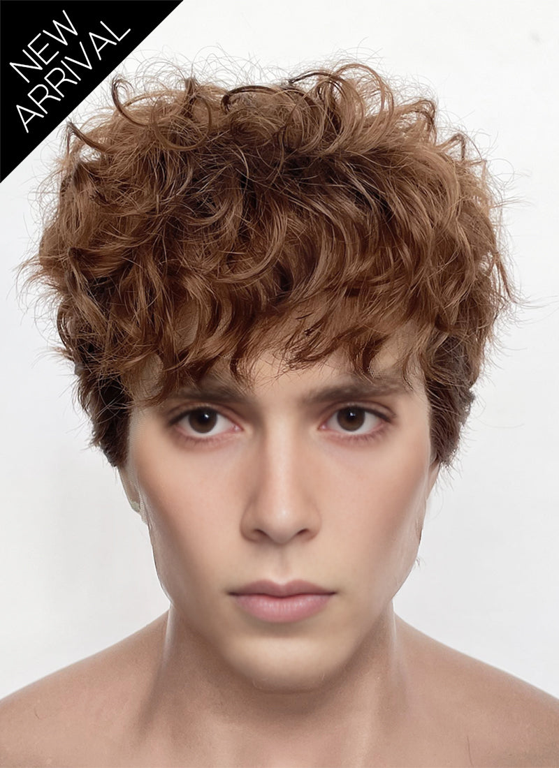Brown Curly Mod Lace Front Synthetic Men's Wig LF8075