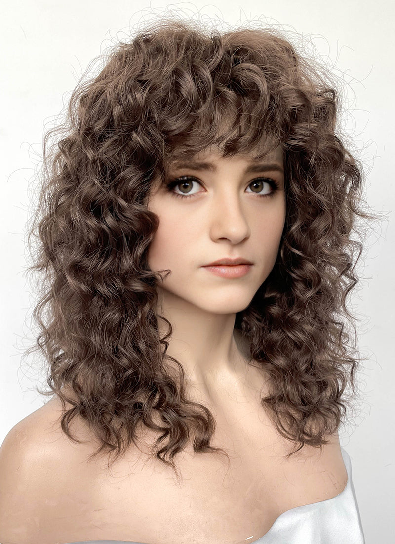 Stranger Things Nancy Wheeler Brunette Curly Lace Front Synthetic Hair Wig LF8085