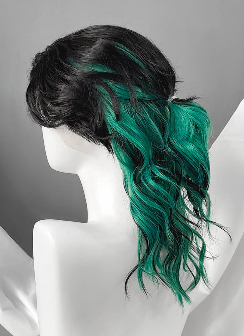 Black Mixed Green Wavy Ponytail Lace Front Synthetic Wig LF8128