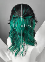 Black Mixed Green Wavy Ponytail Lace Front Synthetic Wig LF8128