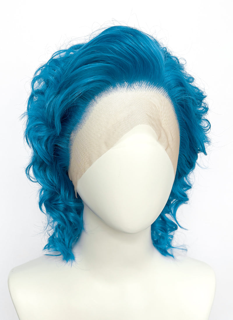 Turquoise Blue Wavy Lace Front Synthetic Men's Wig LF8129