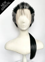 Final Fantasy Auron Black Mixed Grey Straight Ponytail Lace Front Synthetic Men's Wig LF8139