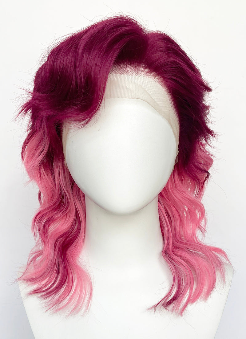Burgundy Mixed Pink Wavy Lace Front Synthetic Wig LFCS274