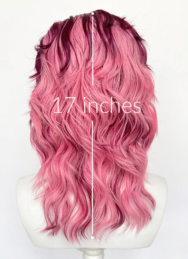 Burgundy Mixed Pink Wavy Lace Front Synthetic Wig LFCS274