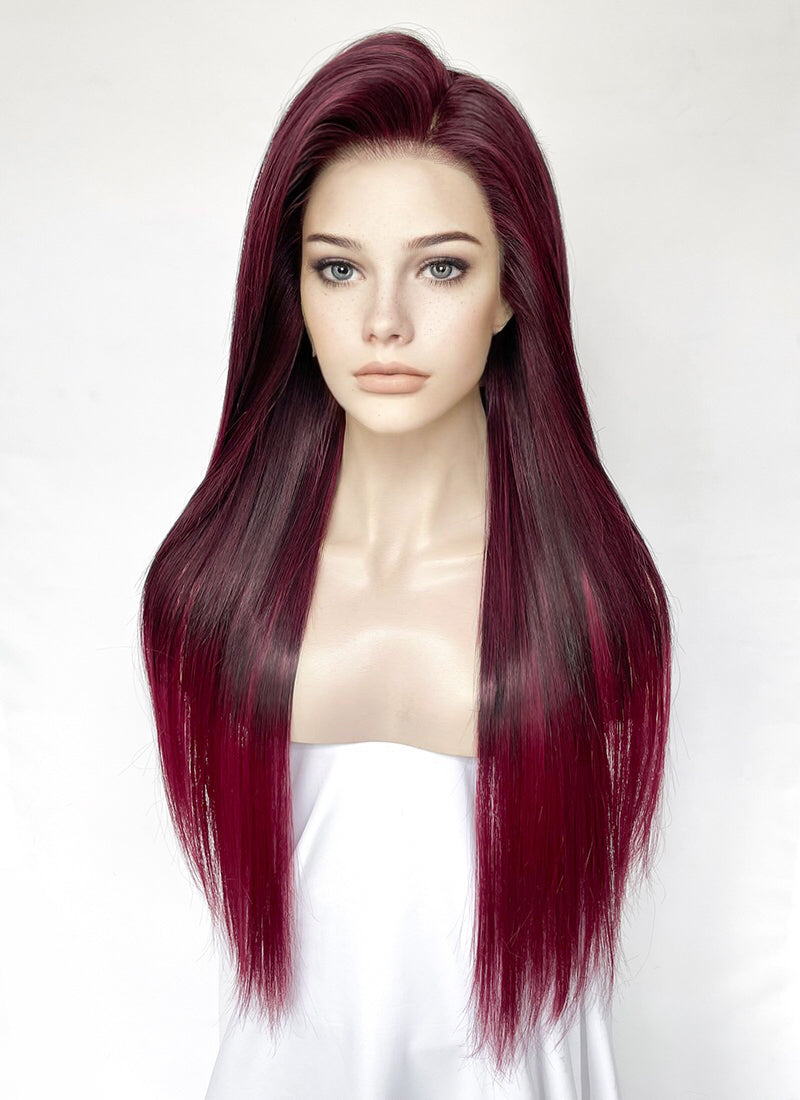 Two Tone Burgundy Straight 13 x 6 Lace Top Kanekalon Synthetic Hair Wig LFS036