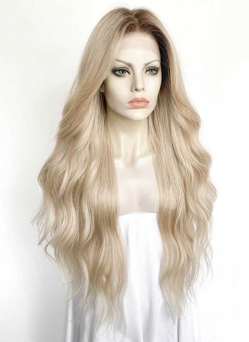 Blonde With Dark Roots Wavy 13" x 6" Lace Top Kanekalon Synthetic Hair Wig LFS053