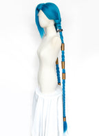 League of Legends LOL Arcane Jinx Turquoise Blue Braided Lace Front Synthetic Wig LN6020X