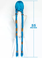League of Legends LOL Arcane Jinx Turquoise Blue Braided Lace Front Synthetic Wig LN6020X