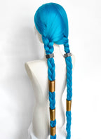 League of Legends LOL Arcane Jinx Turquoise Blue Braided Lace Front Synthetic Wig LN6020X