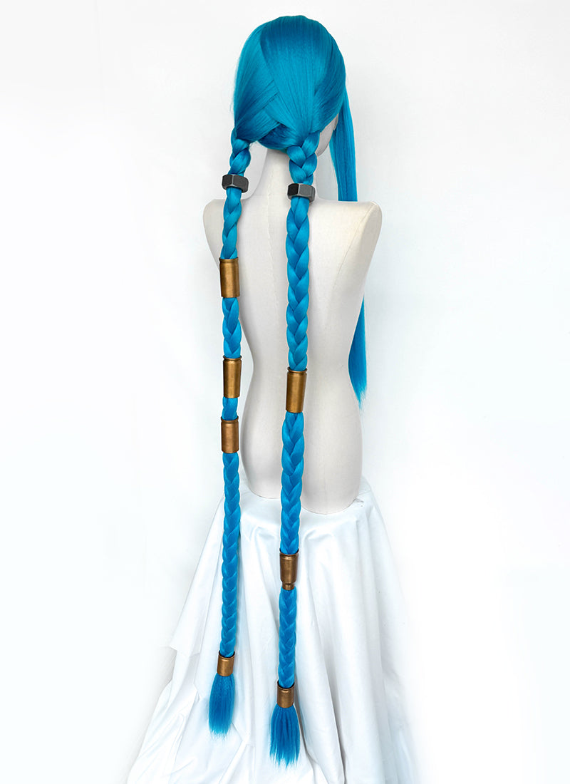League of Legends LOL Arcane Jinx Turquoise Blue Braided Lace Front Synthetic Wig LN6020X
