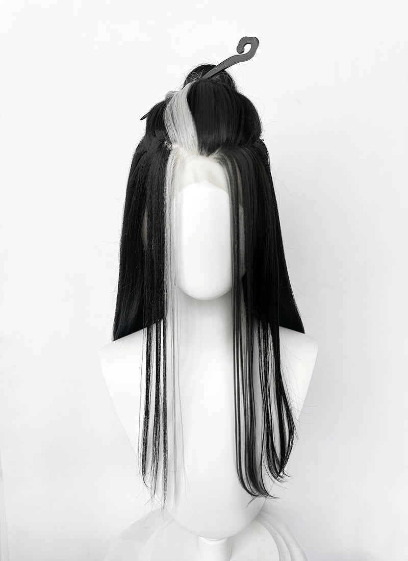 Critical Role Laudna Black And White Single Money Piece Straight Lace Front Synthetic Hair Wig LW4059