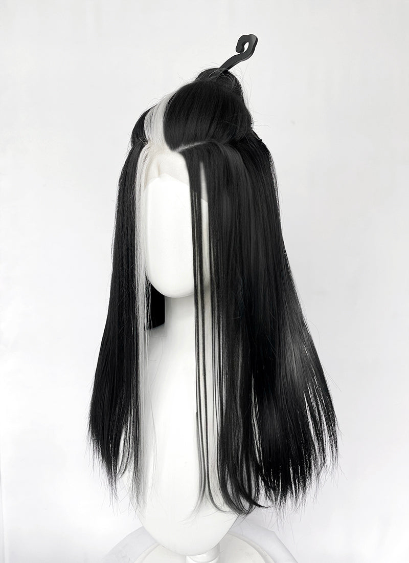 Critical Role Laudna Black And White Single Money Piece Straight Lace Front Synthetic Hair Wig LW4059