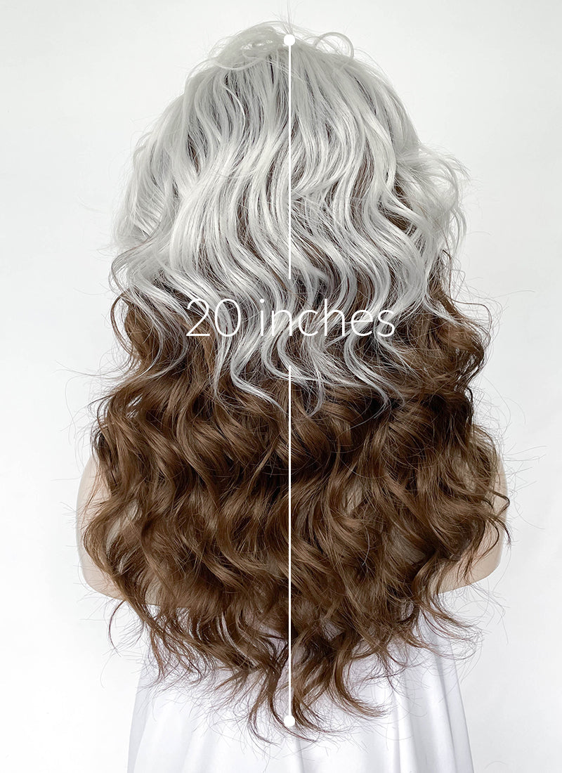 X-Men Rogue Silver White Mixed Brown Wavy Lace Front Synthetic Wig LW4109A