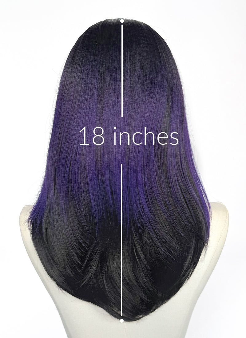 Black With Purple Straight Yaki Lace Front Synthetic Wig LW4110