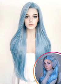 Straight Pastel Blue Lace Front Synthetic Wig LW769B