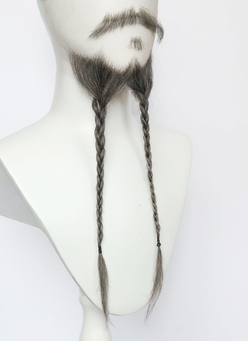 Handmade HD Lace Realistic Mixed Medium Gray Beard and Moustache Facial Hair Set MB060