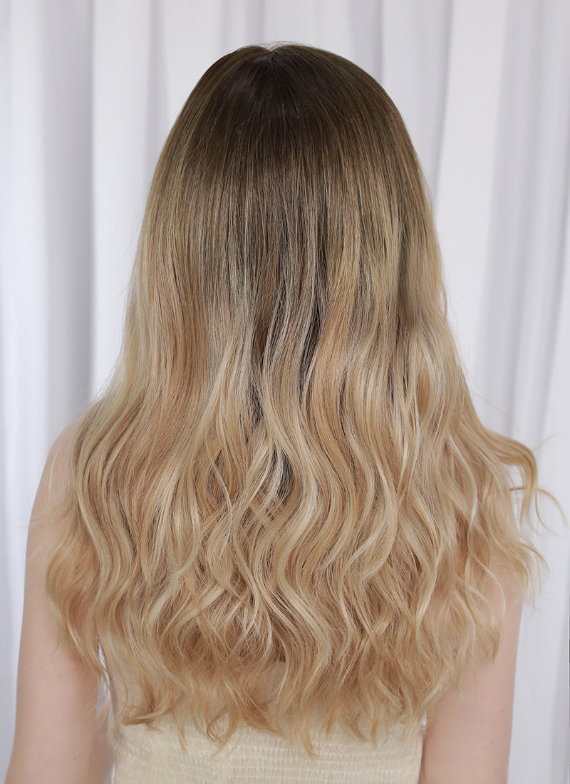 Mixed Blonde With Dark Roots Wavy Mono Top Kanekalon Lace Wig MN017