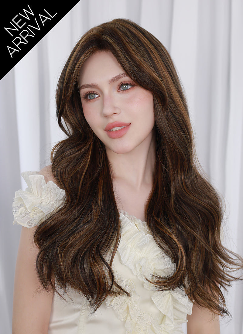 Brown Mixed Blonde Wavy Mono Top Kanekalon Lace Wig MN019