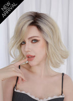 Blonde With Dark Roots Wavy Mono Top Kanekalon Lace Wig MN022