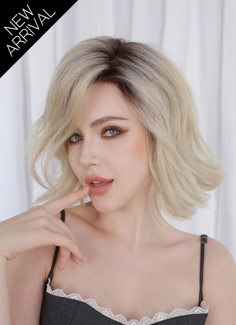 Blonde With Dark Roots Wavy Mono Top Kanekalon Lace Wig MN022