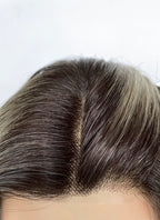 Ash Blonde With Dark Roots Wavy Mono Top Kanekalon Lace Wig MN023