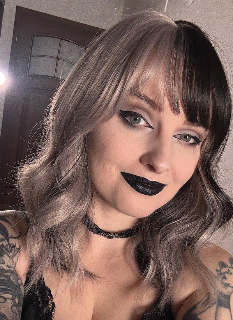 Ash Pinkish Blonde Mixed Black Wavy Synthetic Hair Wig NS483