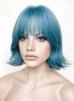 Blue Mixed Green Wavy Synthetic Hair Wig NS488