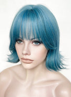 Blue Mixed Green Wavy Synthetic Hair Wig NS488