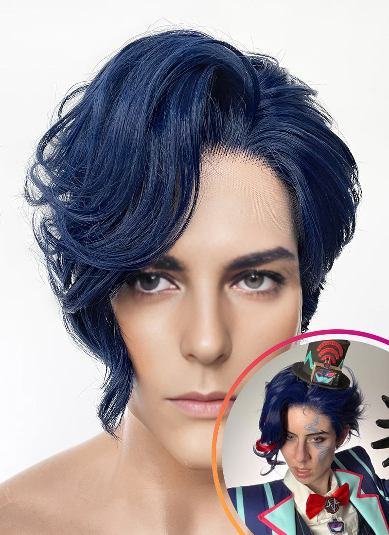Blue Wavy Lace Front Synthetic Hair Men's Wig LF6147