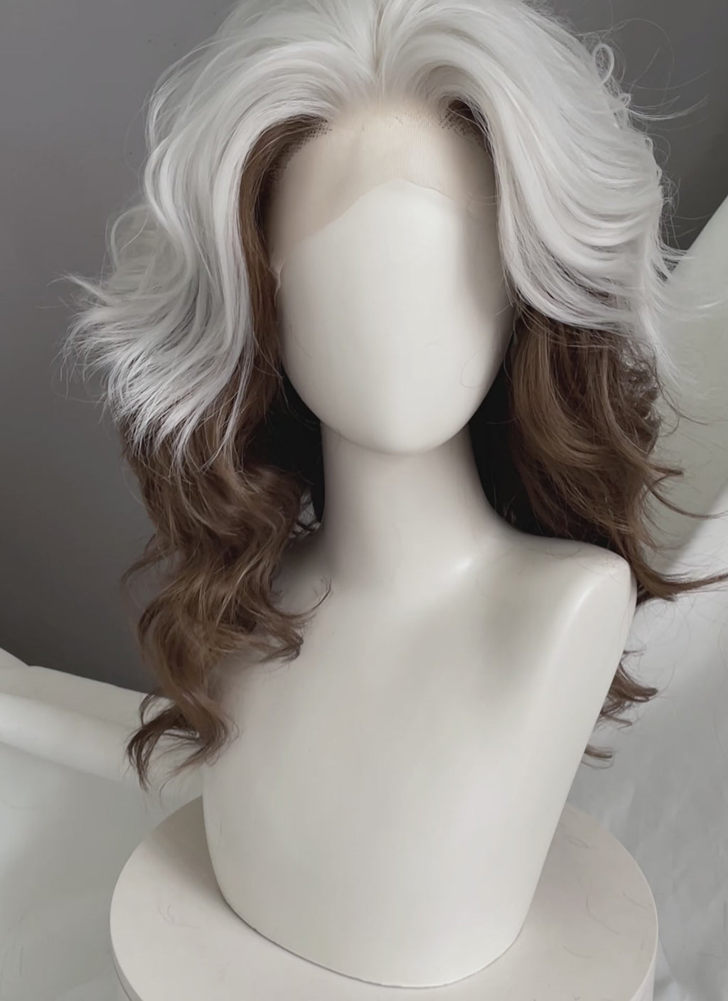 X-Men Rogue Silver White Mixed Brown Wavy Lace Front Synthetic Wig LW4109A