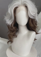 X-Men Rogue Silver White Mixed Brown Wavy Lace Front Synthetic Wig LW4109A