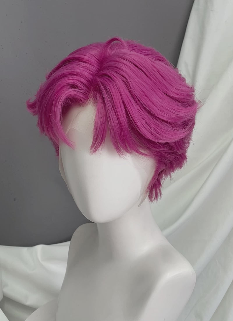 KPop Demon Hunters Saja Boys Abby Hot Pink Straight Lace Front Synthetic Men's Wig LF6145