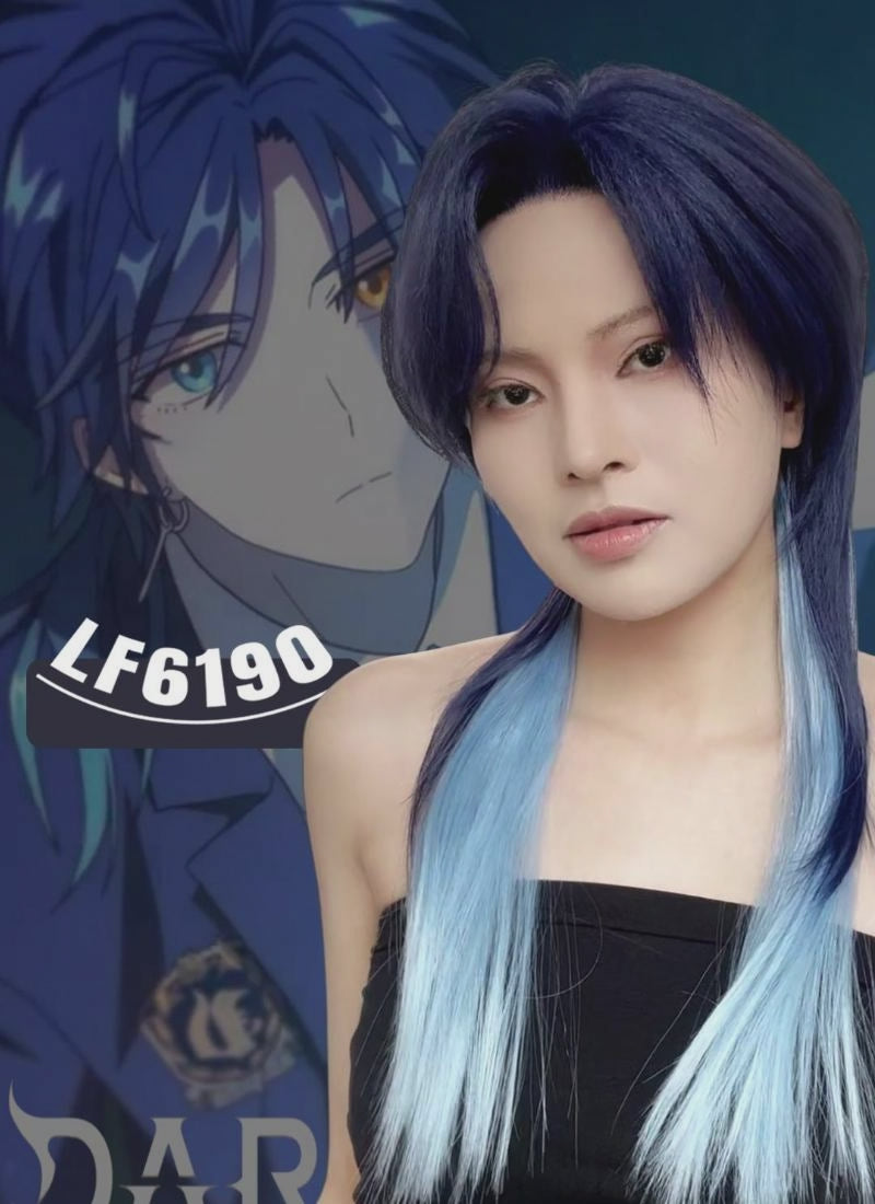 Dark Moon: THE BLOOD ALTAR SOLON Straight Two Tone Blue Lace Front Synthetic Wig LF6190