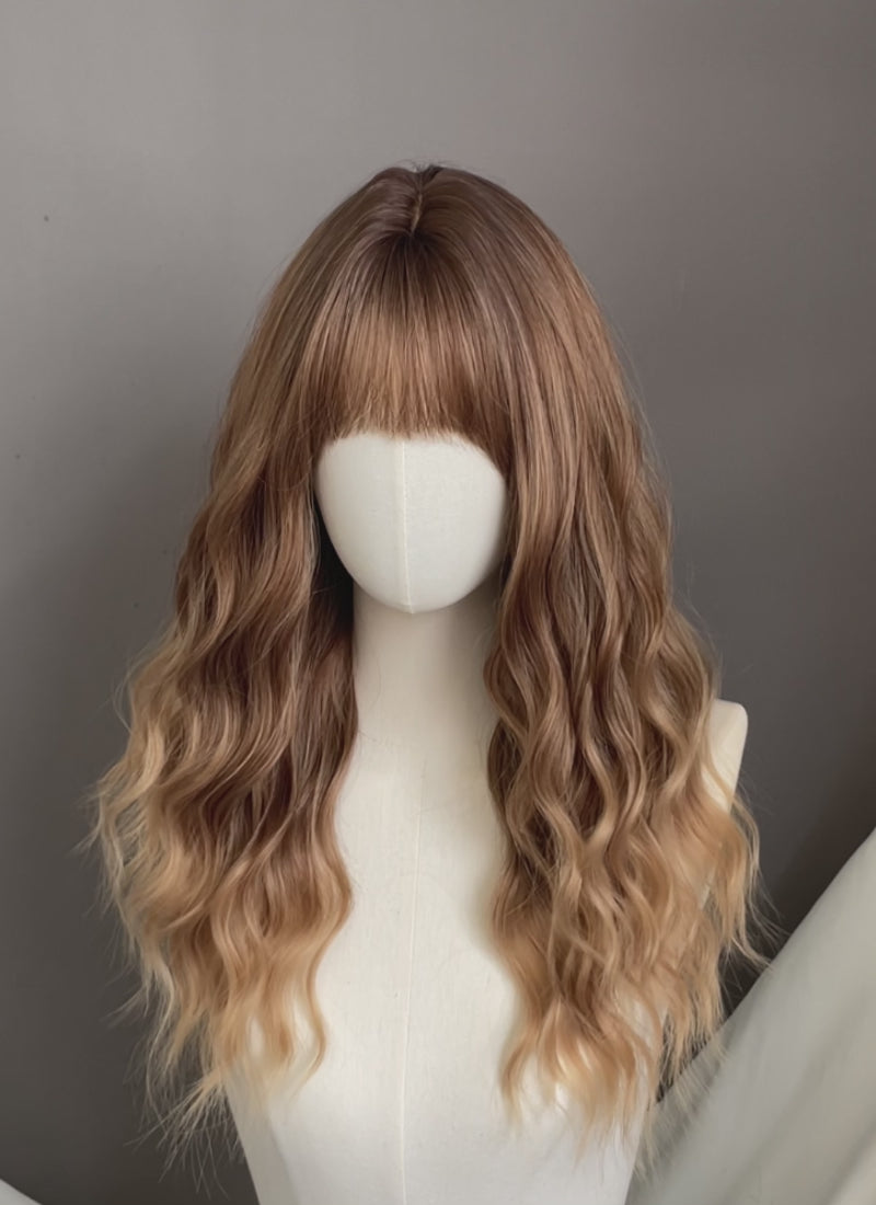 Brown Blonde Ombre Wavy Synthetic Hair Wig NS628