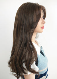 Brown Curtain Bangs Wavy Lace Front Synthetic Wig LF3290