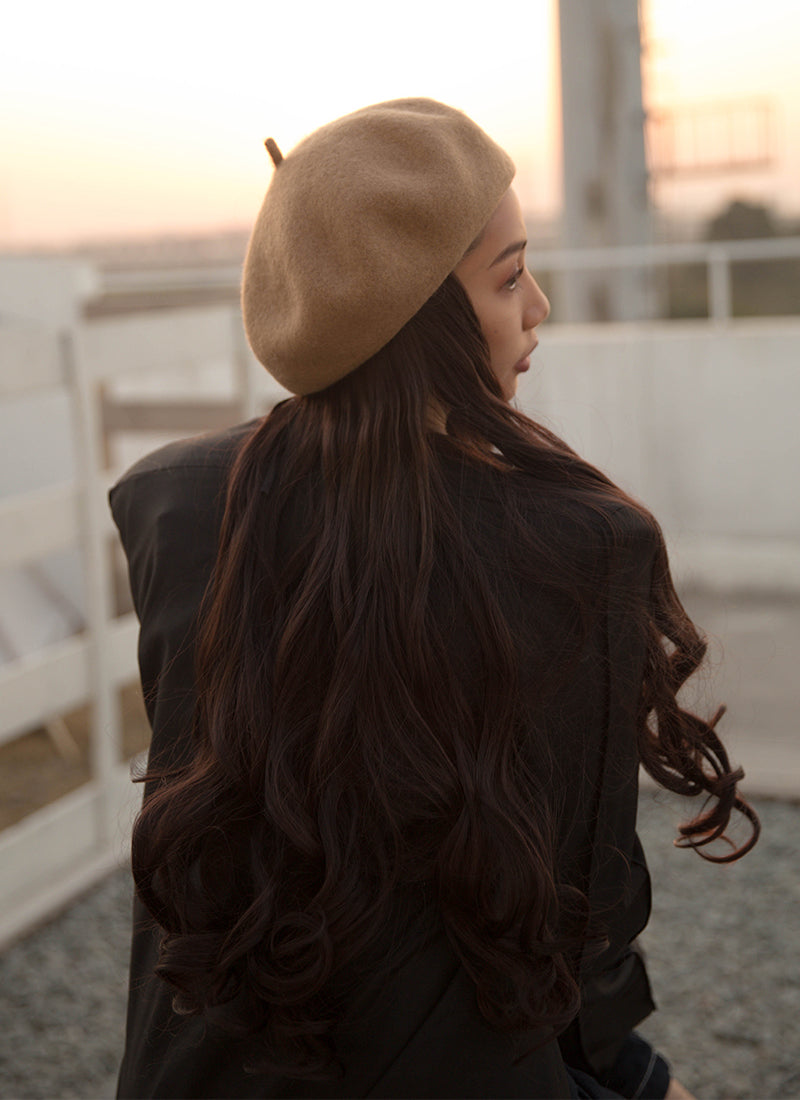 Camel Beret With Wavy Brunette Hair Attached CW003 - Wig Is Fashion