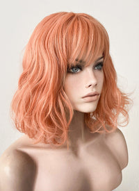 Pastel Peach Pink Wavy Bob Synthetic Wig CM197